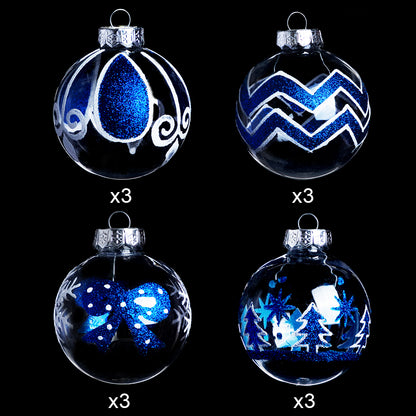 Blue & White Print Transparent Ornaments, 12 Pcs