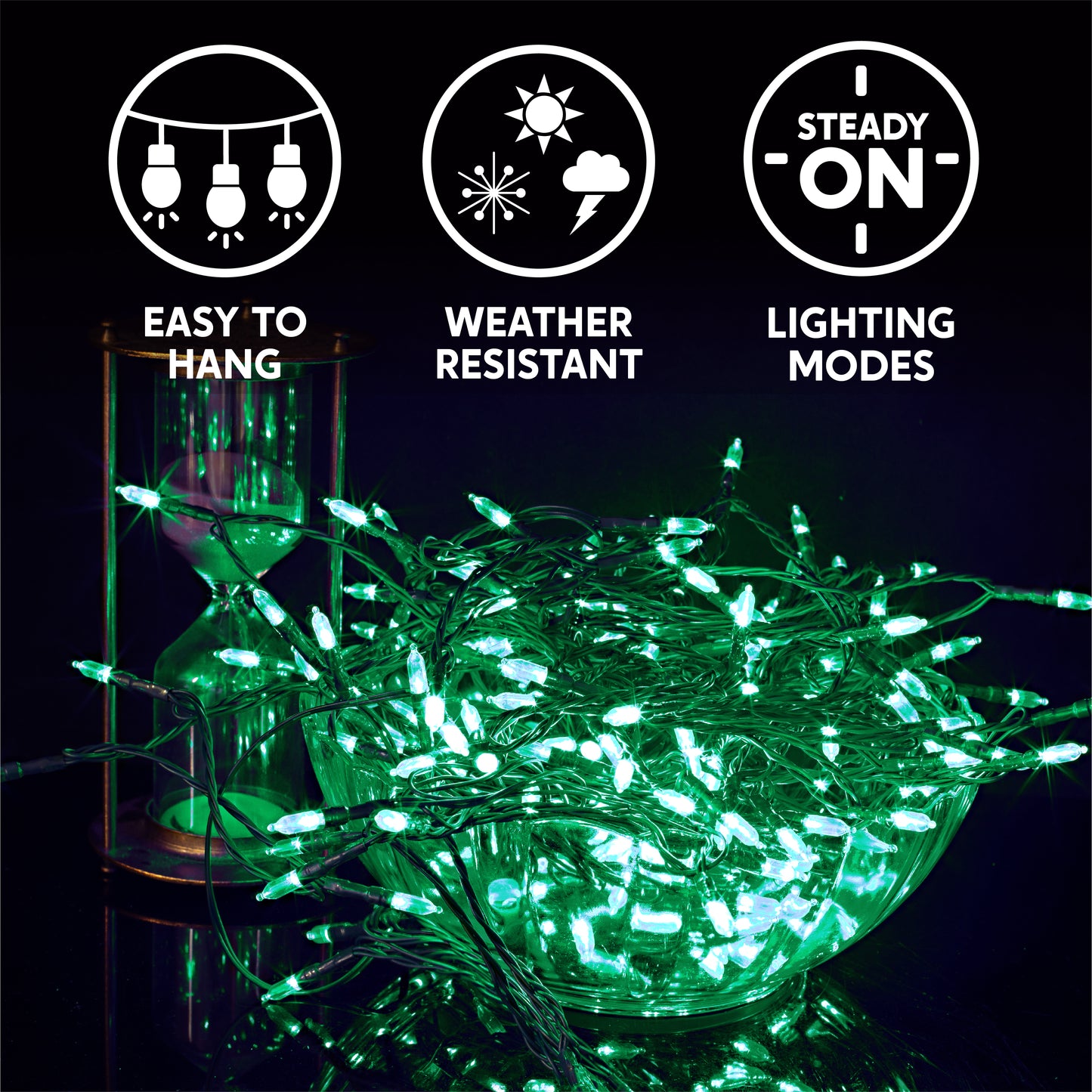 3 Set of 100 Count Green Green Wire String Lights