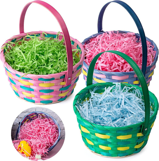 3Pcs Easter Bamboo Woven Goodie Basket with 3 Colors Easter Grass