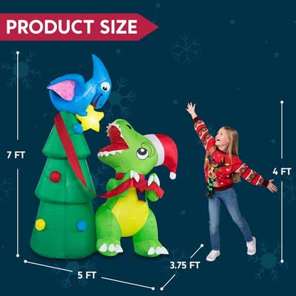 7ft Tall Dinosaur Decorating a Christmas Tree Christmas Inflatable