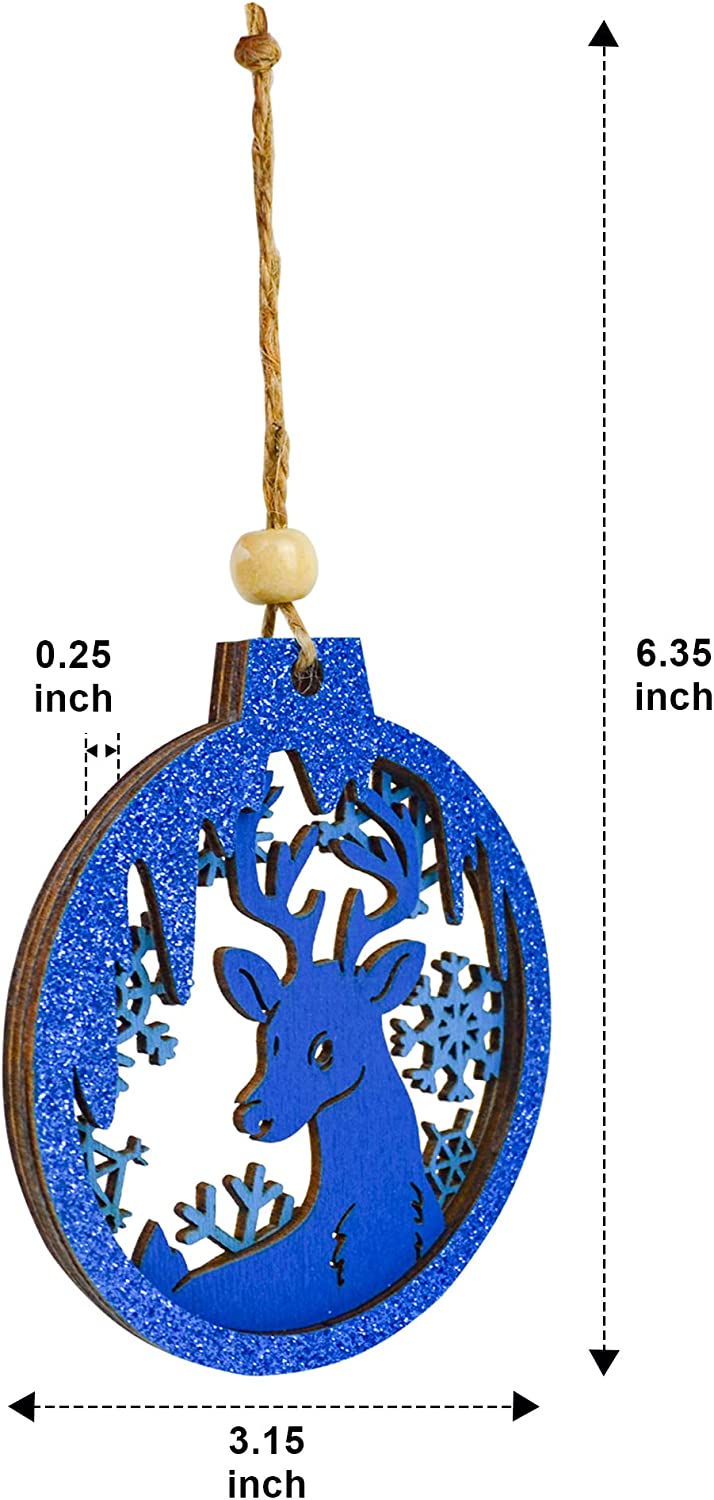 Blue Wooden Ornaments, 6 Pcs