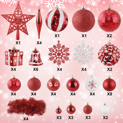 72ct Assorted Christmas Tree Ornaments - Red & White