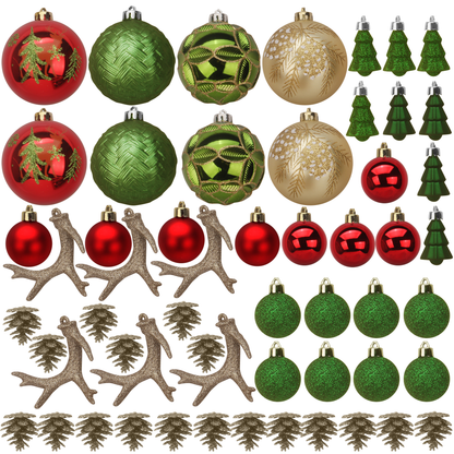 56 Pcs Christmas Ornaments with Pine - Red&Green&Gold