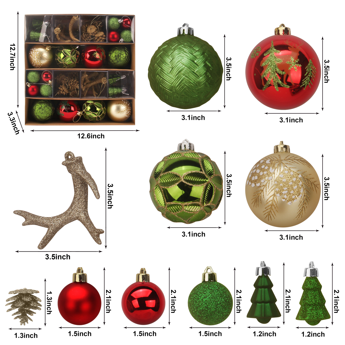 56 Pcs Christmas Ornaments with Pine - Red&Green&Gold