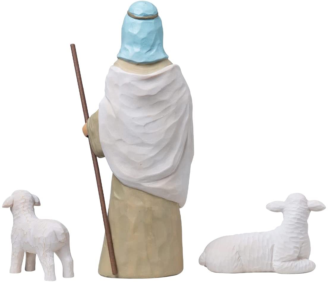 3 PCS Christmas Decoration Shepherd and Stable Sheep Animals Resin Nativity Figurines