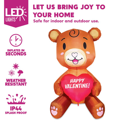 Tall Teddy Bear with Heart Valentine Inflatable (5ft)