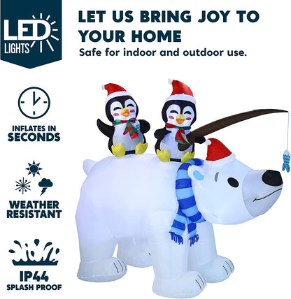 Large Holiday Animated Polar Bear Inflatable (6.5 ft)