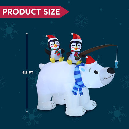 Large Holiday Animated Polar Bear Inflatable (6.5 ft)