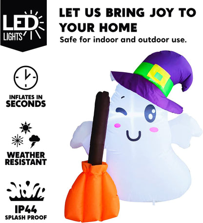 Halloween Wizard Cute Ghost Inflatable with Build-in LEDs