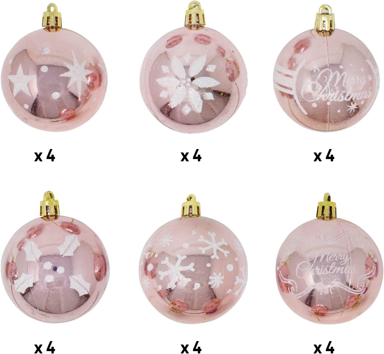 60mm/2.36" Rose Gold Christmas Ornament with Glittering Painting 24Pcs