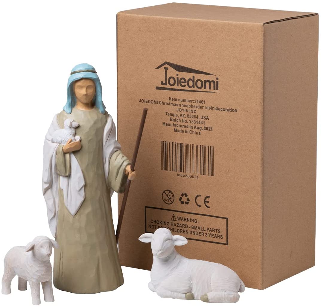 3 PCS Christmas Decoration Shepherd and Stable Sheep Animals Resin Nativity Figurines