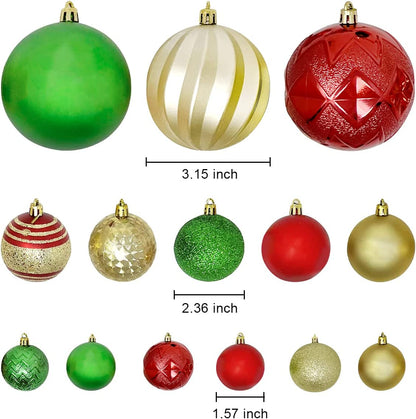 177Pcs Tradition Red & Green & Gold Christmas Ball Ornaments