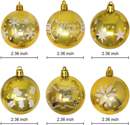 60mm/2.36" Gold Christmas Ornament with Glittering Painting 24Pcs