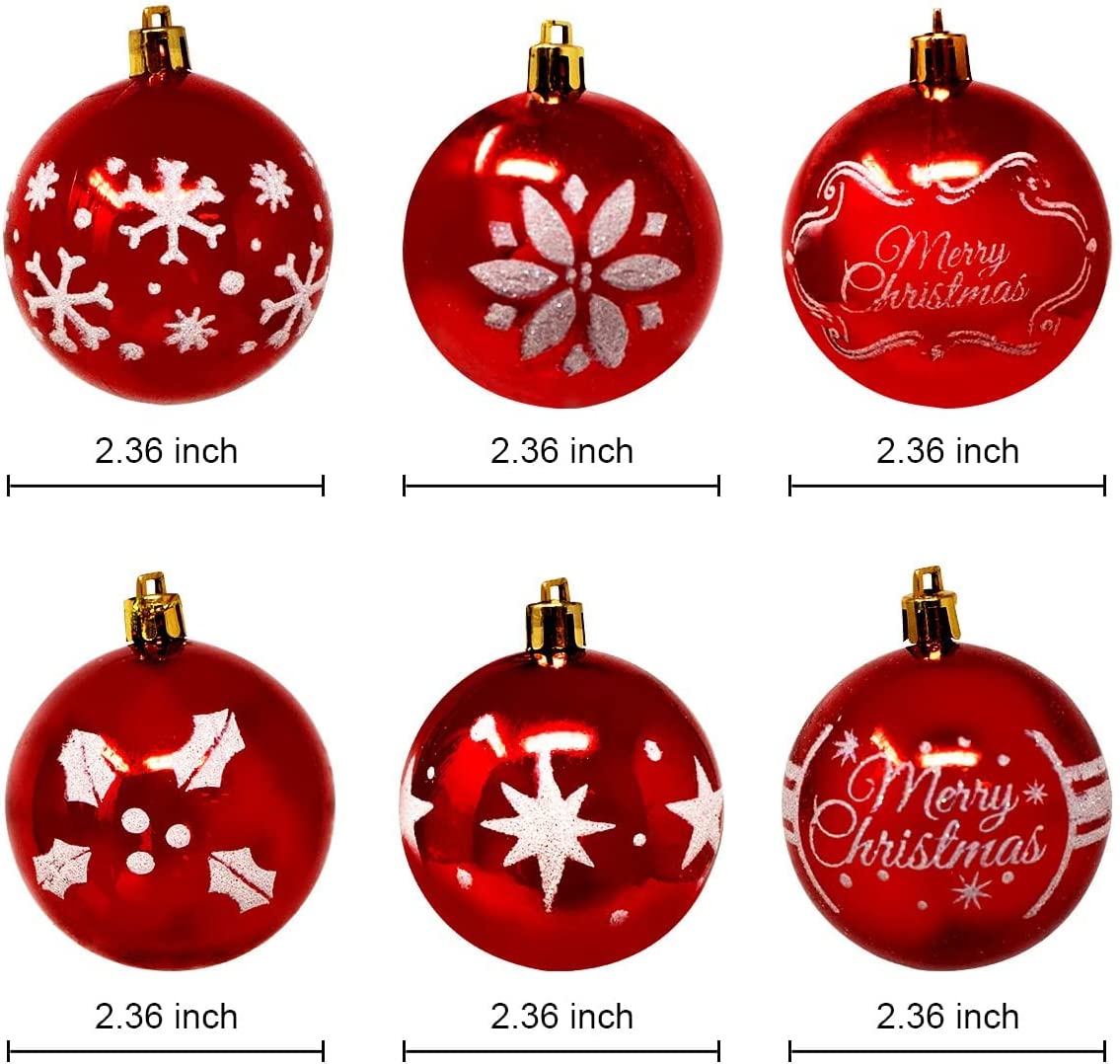 60mm/2.36in Red Christmas Ball Ornament with Glittering Painting 24ct