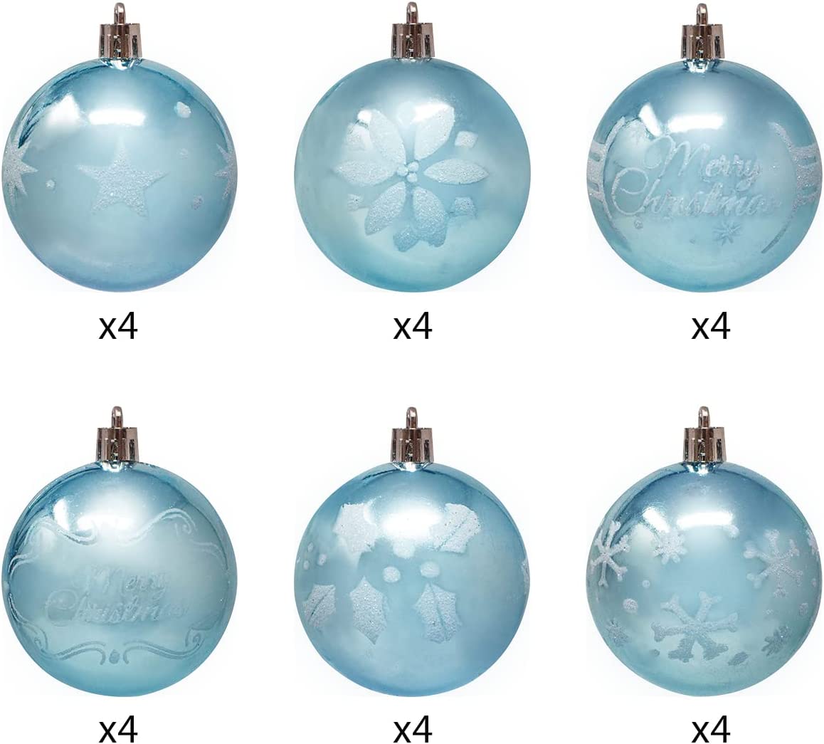 60mm/2.36In Baby Blue Christmas Ornament with Glittering Painting 24Pcs
