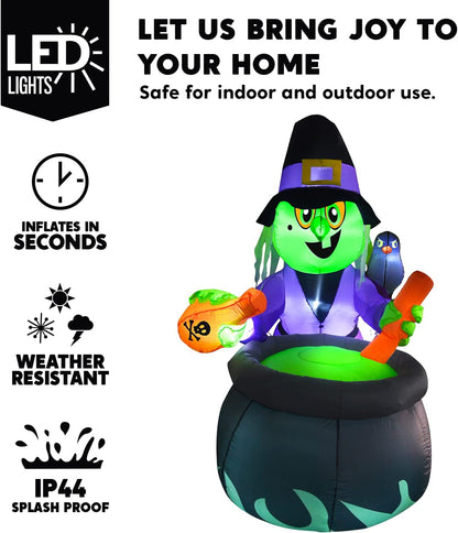 6ft Halloween Inflatable Witch with Cauldron