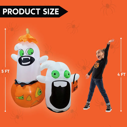 5ft Halloween Naughty Ghost with Pumpkin Cap and a Gift Bag