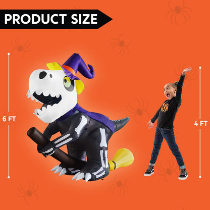 6ft Inflatable Skeleton Flying Witch T-rex
