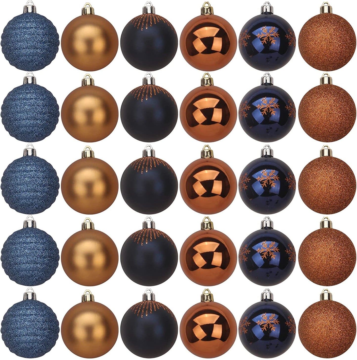 Christmas Ornaments Assorted Design (Blue&Gold), 30 Pcs