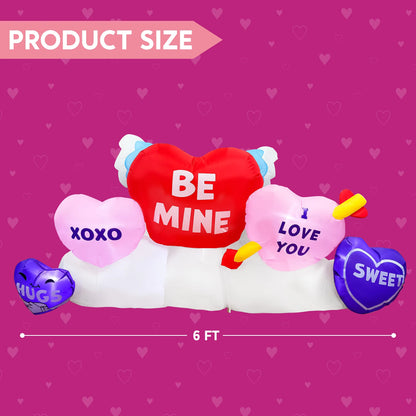 6 FT Long Valentines Day Inflatable Hearts Blow Up Valentines Yard Decor