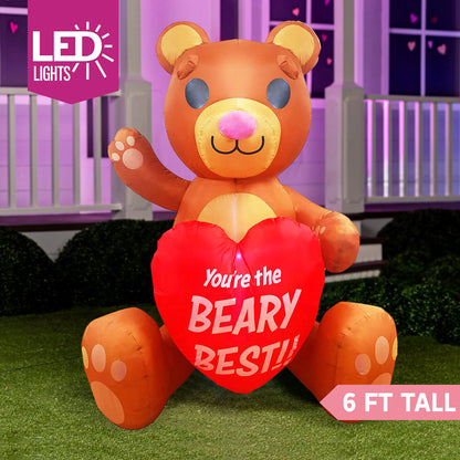 Large Teddy Bear with Heart Valentine Inflatable (6ft)