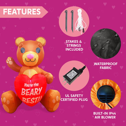 Large Brown Bear with Heart Valentine Inflatable (6ft)
