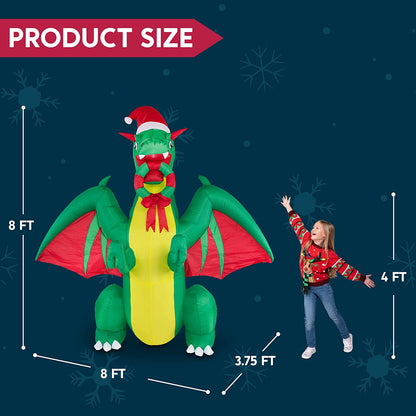 8ft Tall Lifelike Christmas Green Dragon Christmas Inflatable