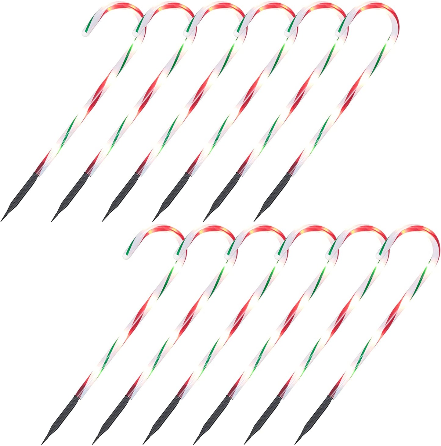 Green Christmas Candy Cane Pathway Markers Lights with Stake, Set of 12