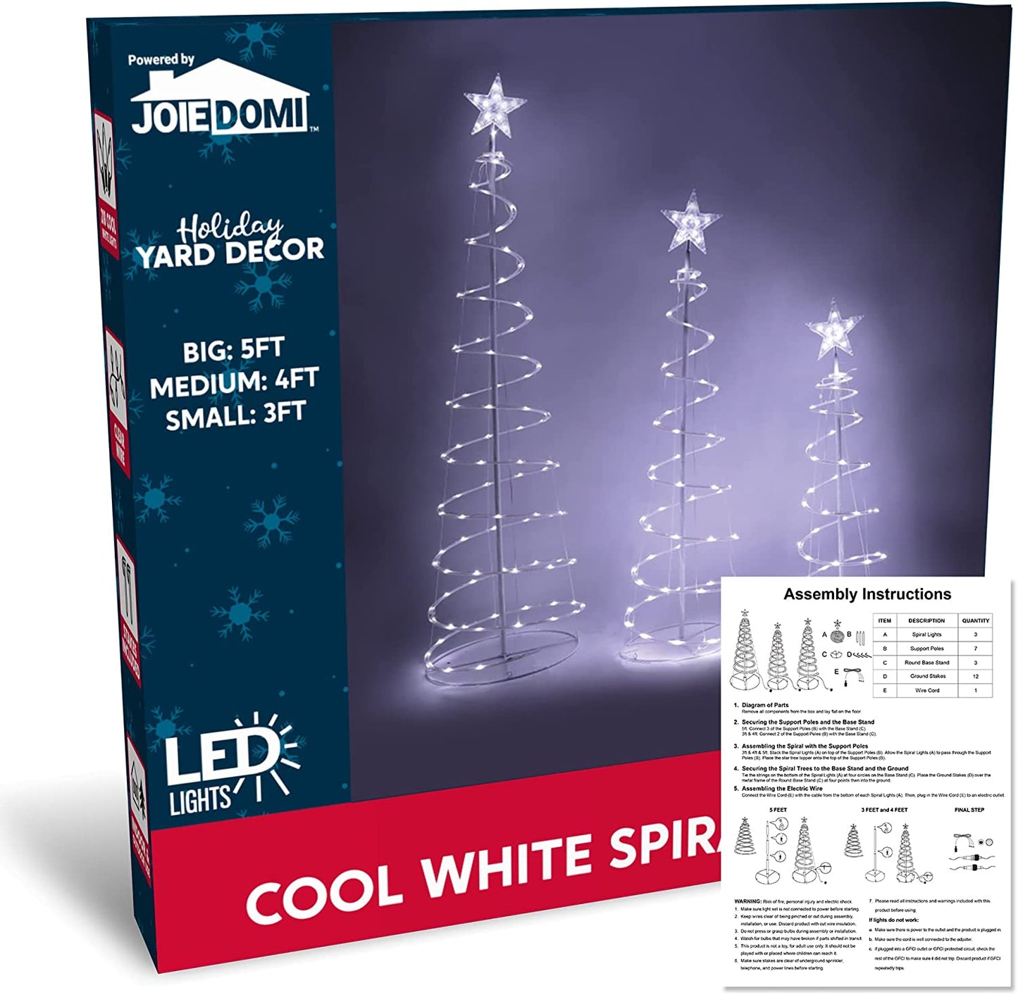 Lighted Spiral Christmas Tree Set LED Cool White - 3 Pcs