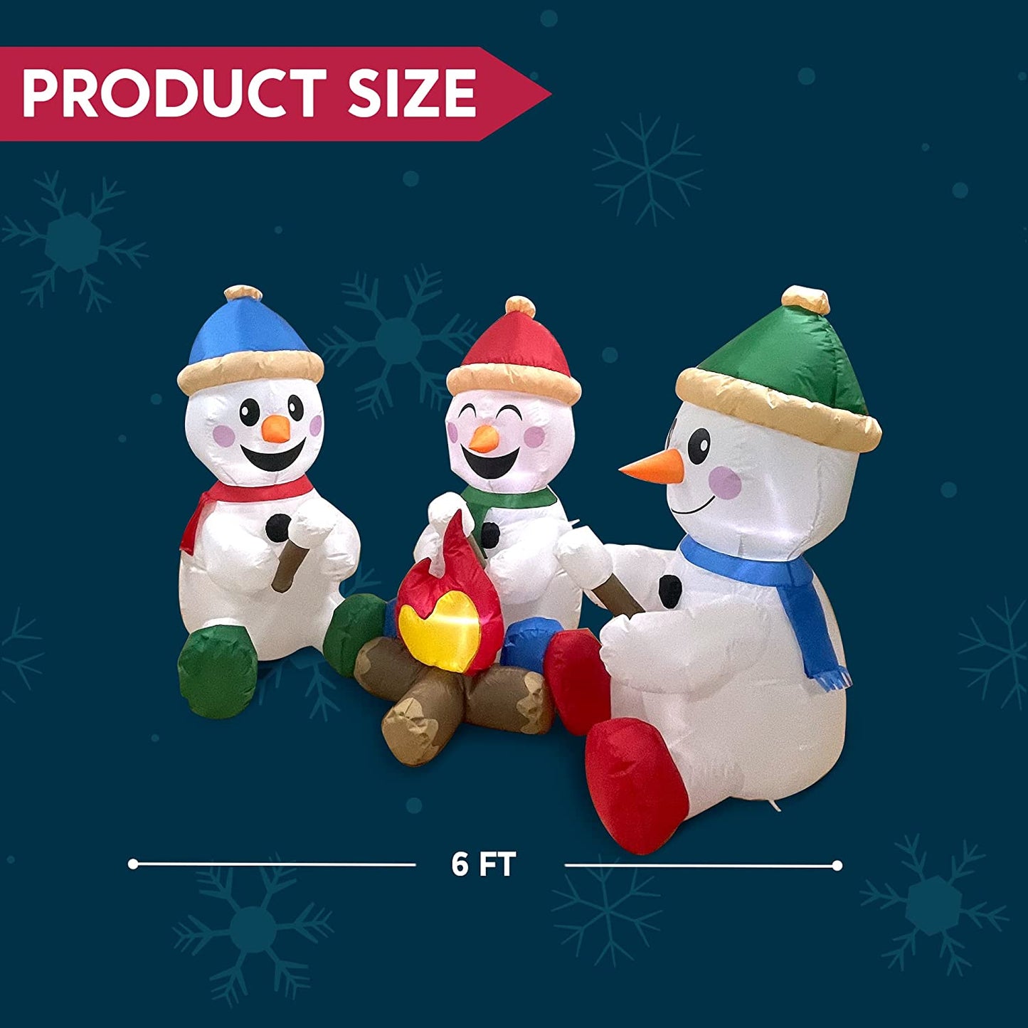 6ft Long Small Snowmen with Campfire Christmas Inflatable