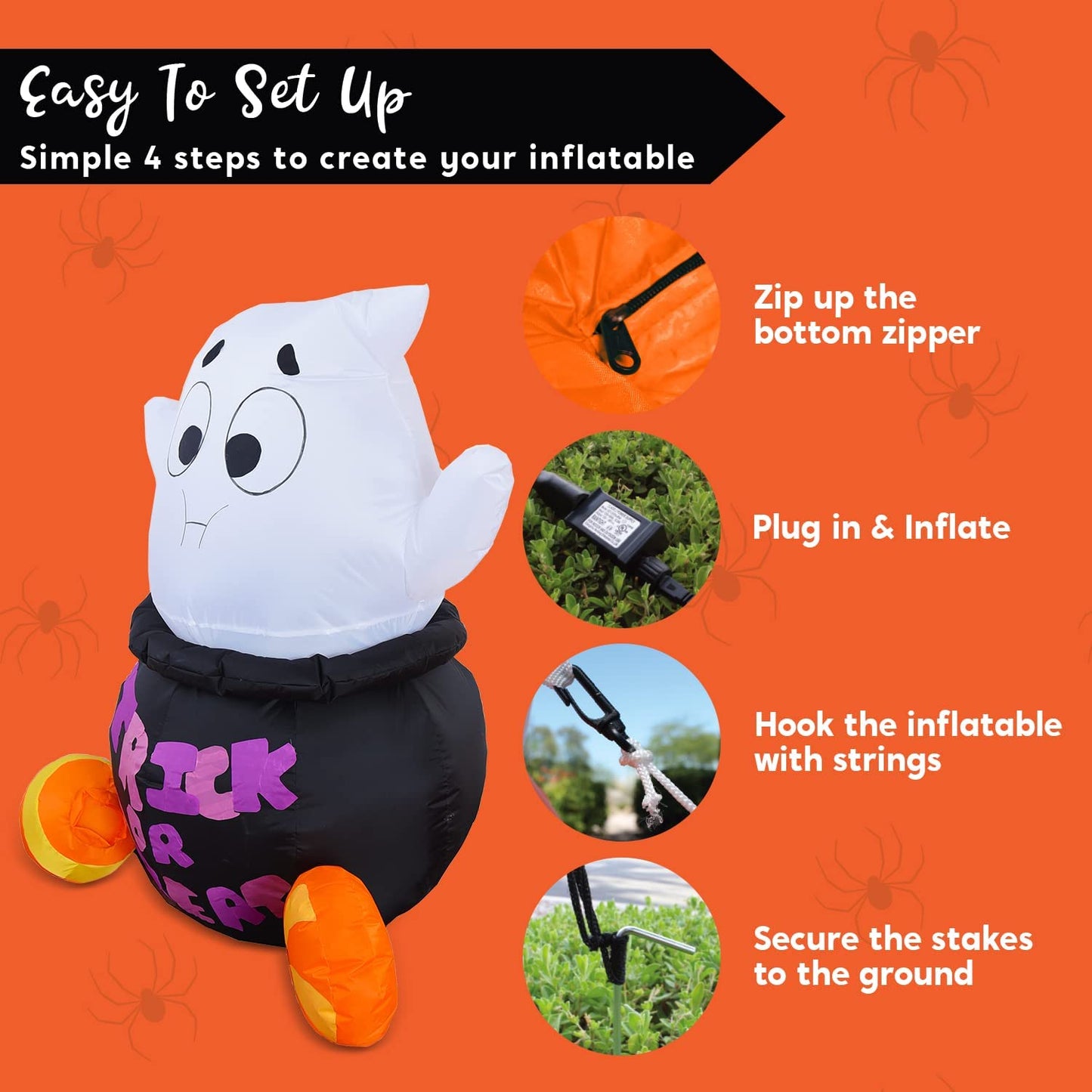 5ft Halloween Inflatable Ghost Stuck in Cauldron