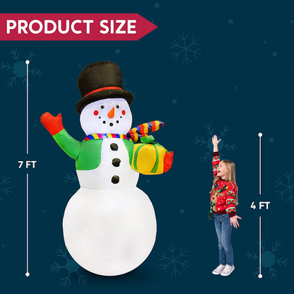 Large Snowman with Present Inflatable (7 ft)