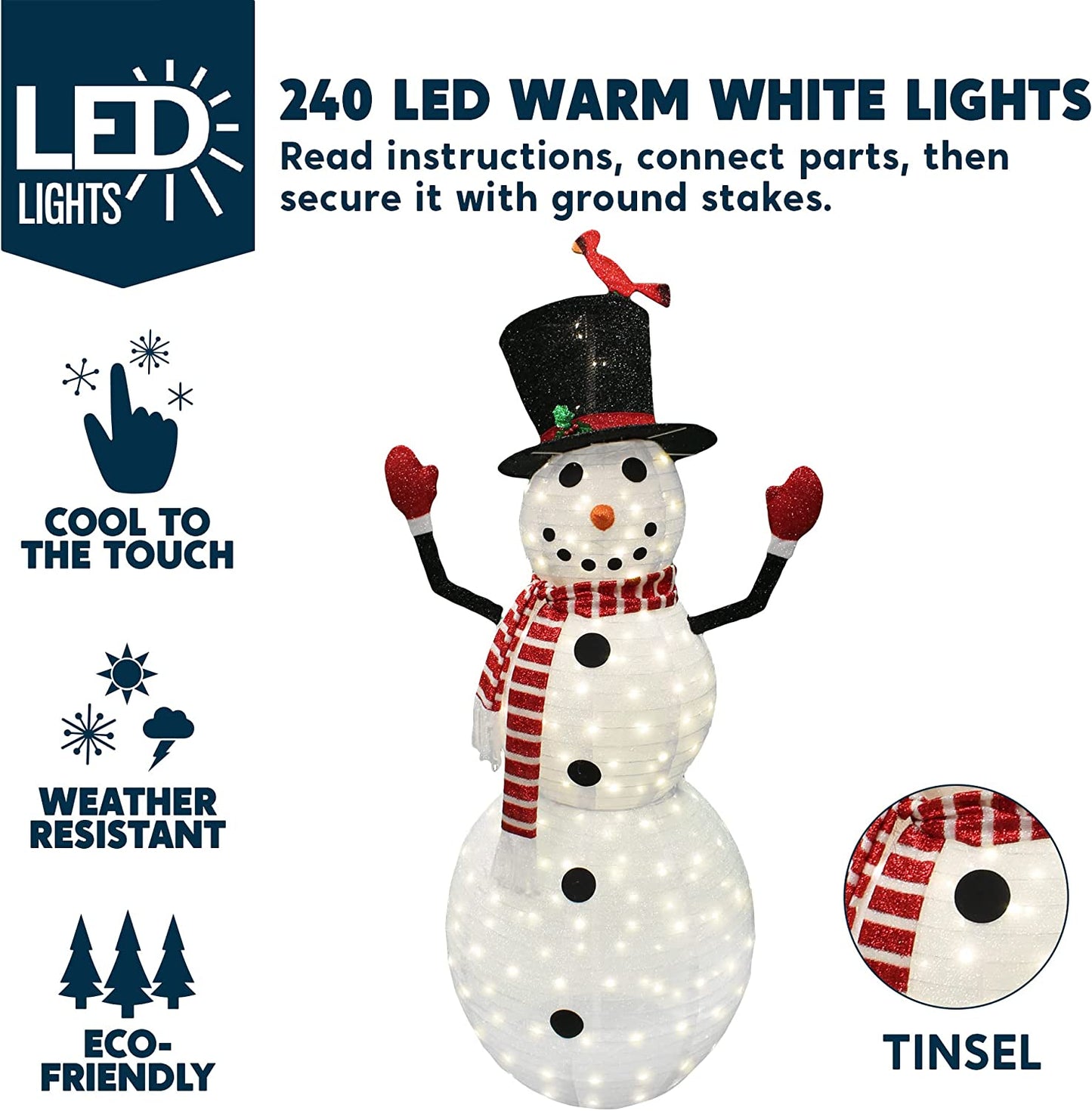 6ft Tinsel Collapsible Snowman LED Yard Light