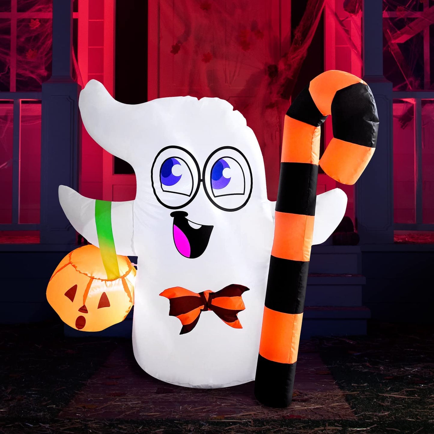 Tall Halloween Cute Ghost Inflatable Halloween Candy Cane (3.5 ft)