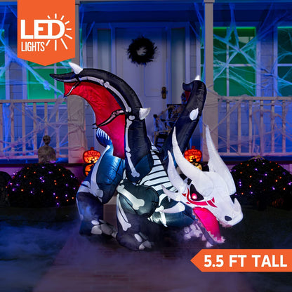 8ft Halloween Inflatable Crouching Skeleton Dragon