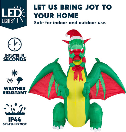 8ft Tall Lifelike Christmas Green Dragon Christmas Inflatable