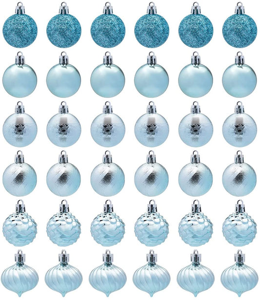 1.57in Baby Blue Christmas Ball Ornaments 36Pcs