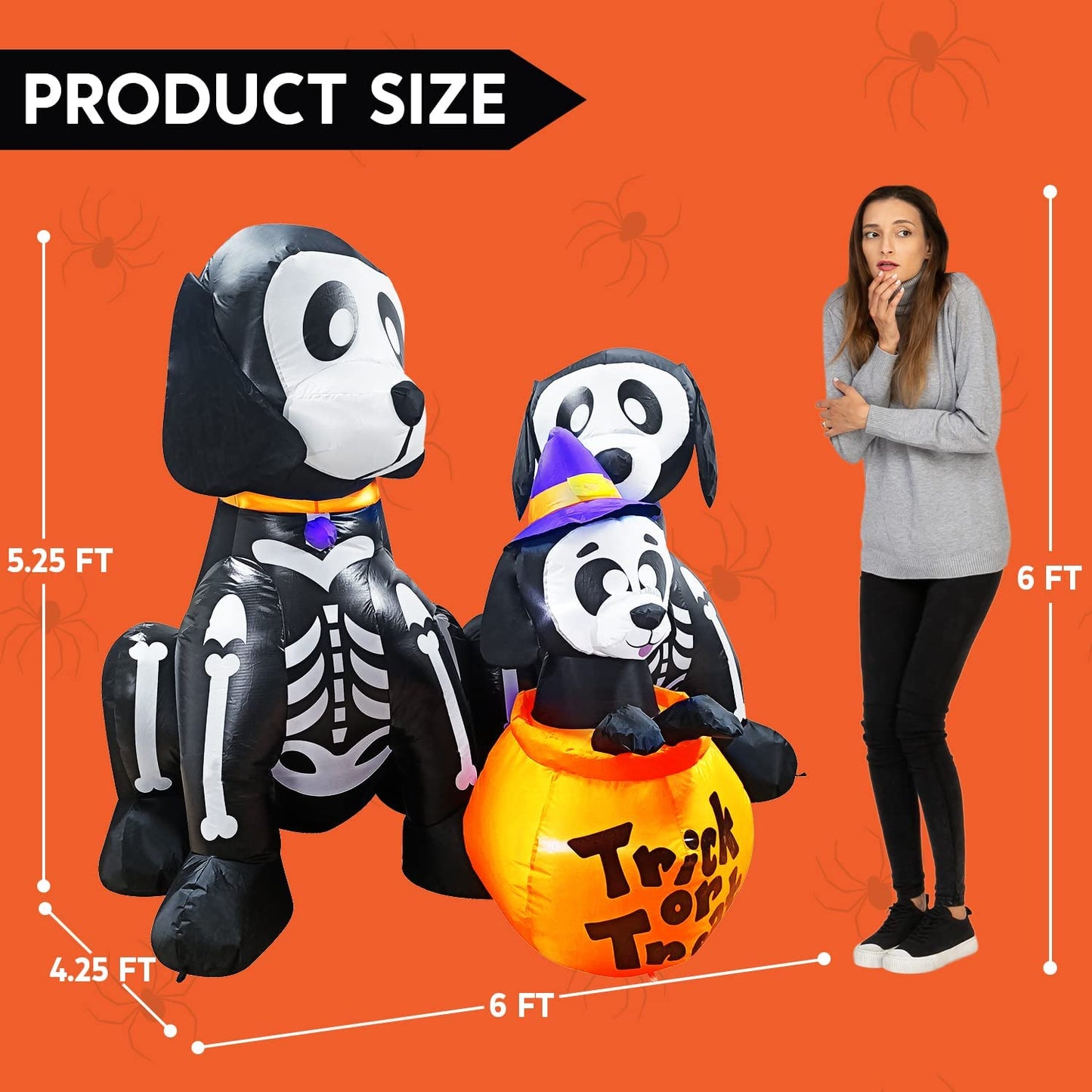 6ft Halloween Skeleton Dog Family Set with Trick or Treat Flag