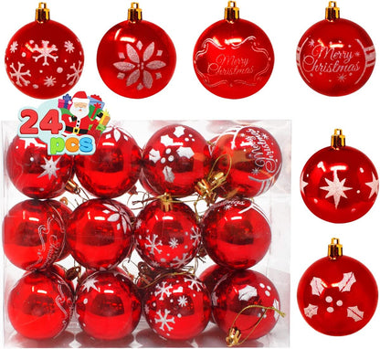 60mm/2.36in Red Christmas Ball Ornament with Glittering Painting 24ct