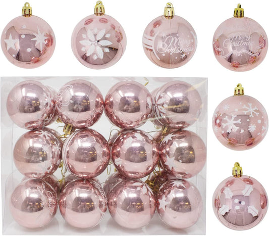 60mm/2.36In Rose Gold Christmas Ornament with Glittering Painting 24Pcs