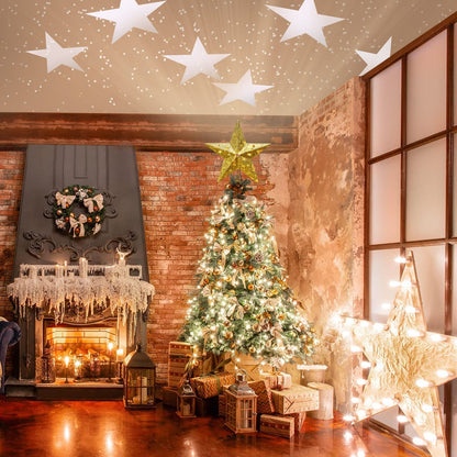 Gold Star Tree Topper Metal with White Star Projector Light