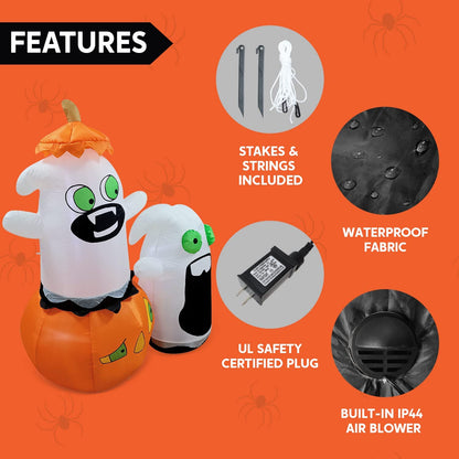 5ft Halloween Naughty Ghost with Pumpkin Cap and a Gift Bag