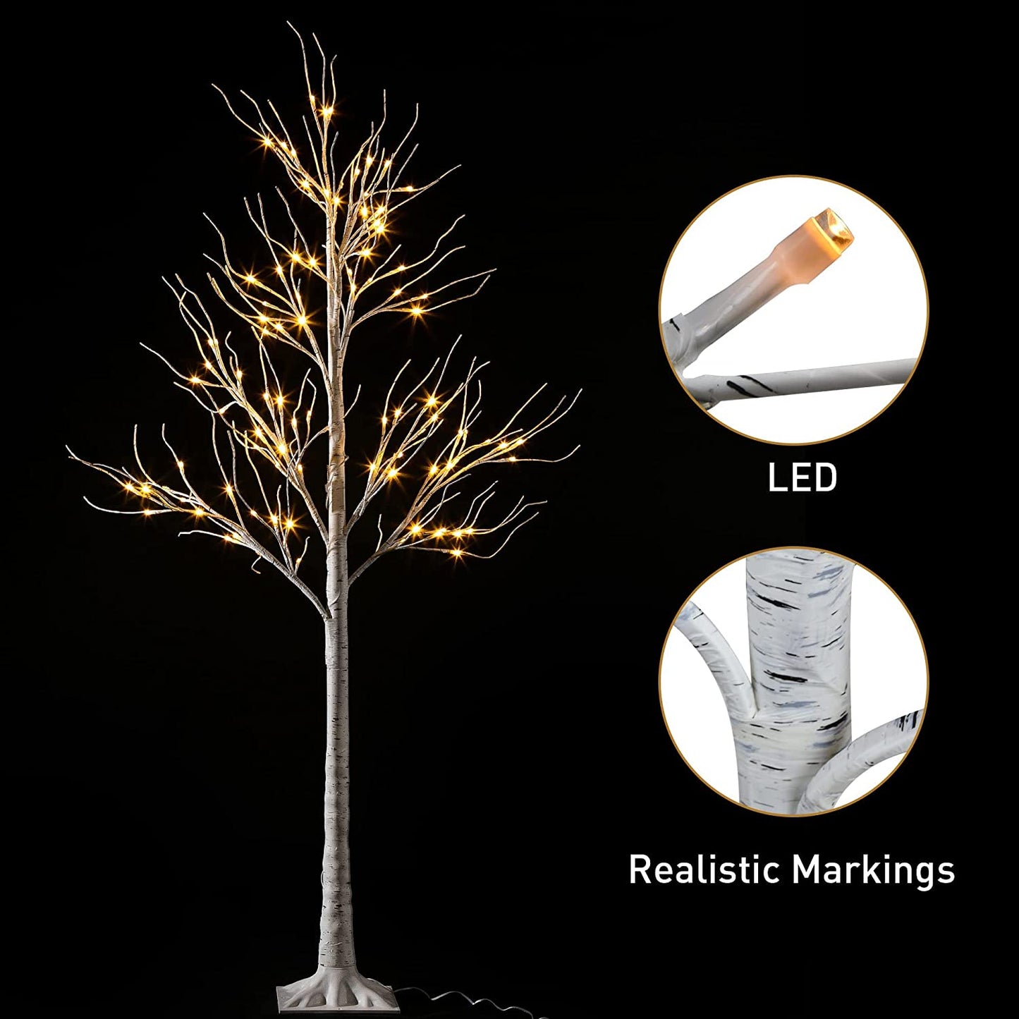 6ft White Birch Tree Decoration with 96 LED Lights