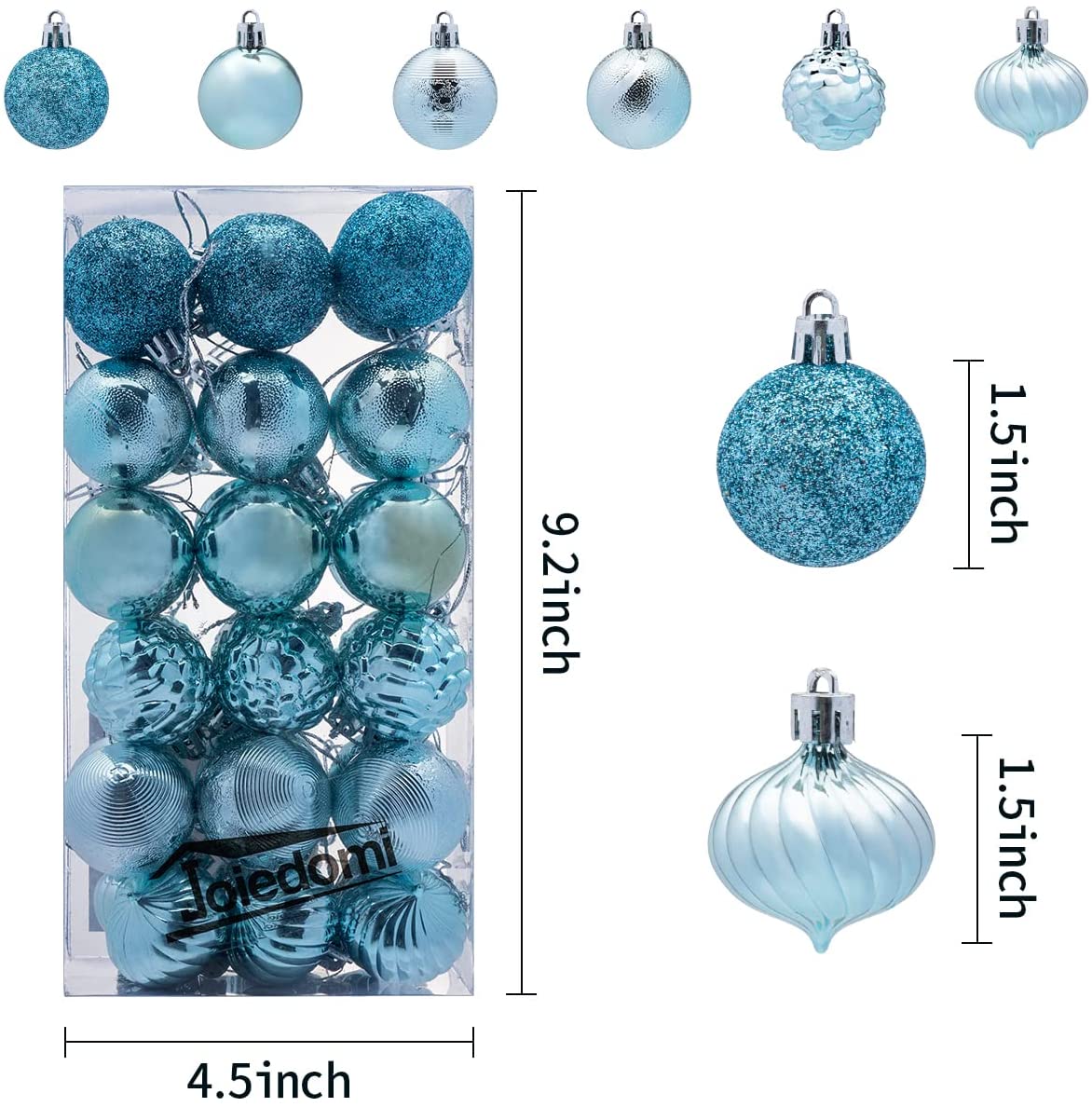1.57" Baby Blue Christmas Ball Ornaments 36Pcs