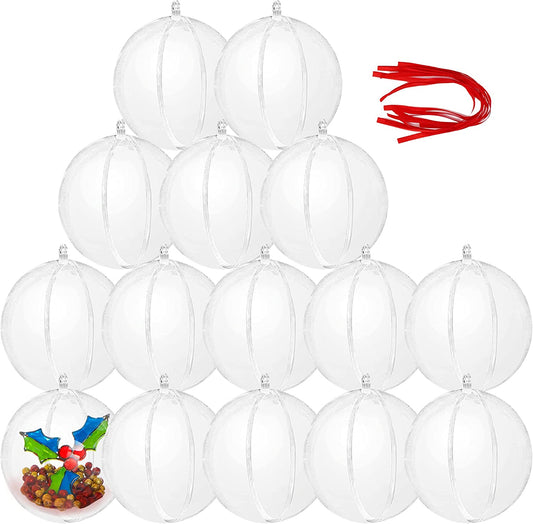 15 Pcs Clear Plastic Fillable Christmas Ball Ornaments