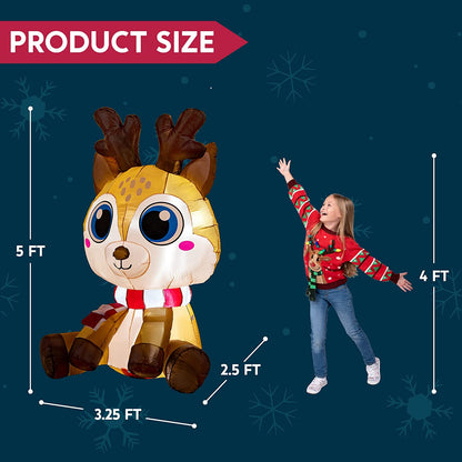 5ft Tall Cartoony Reideer Christmas Inflatable