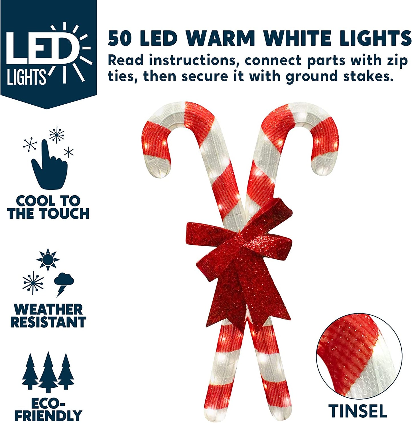 2.78ft Tinsel Candy Canes LED Yard Light