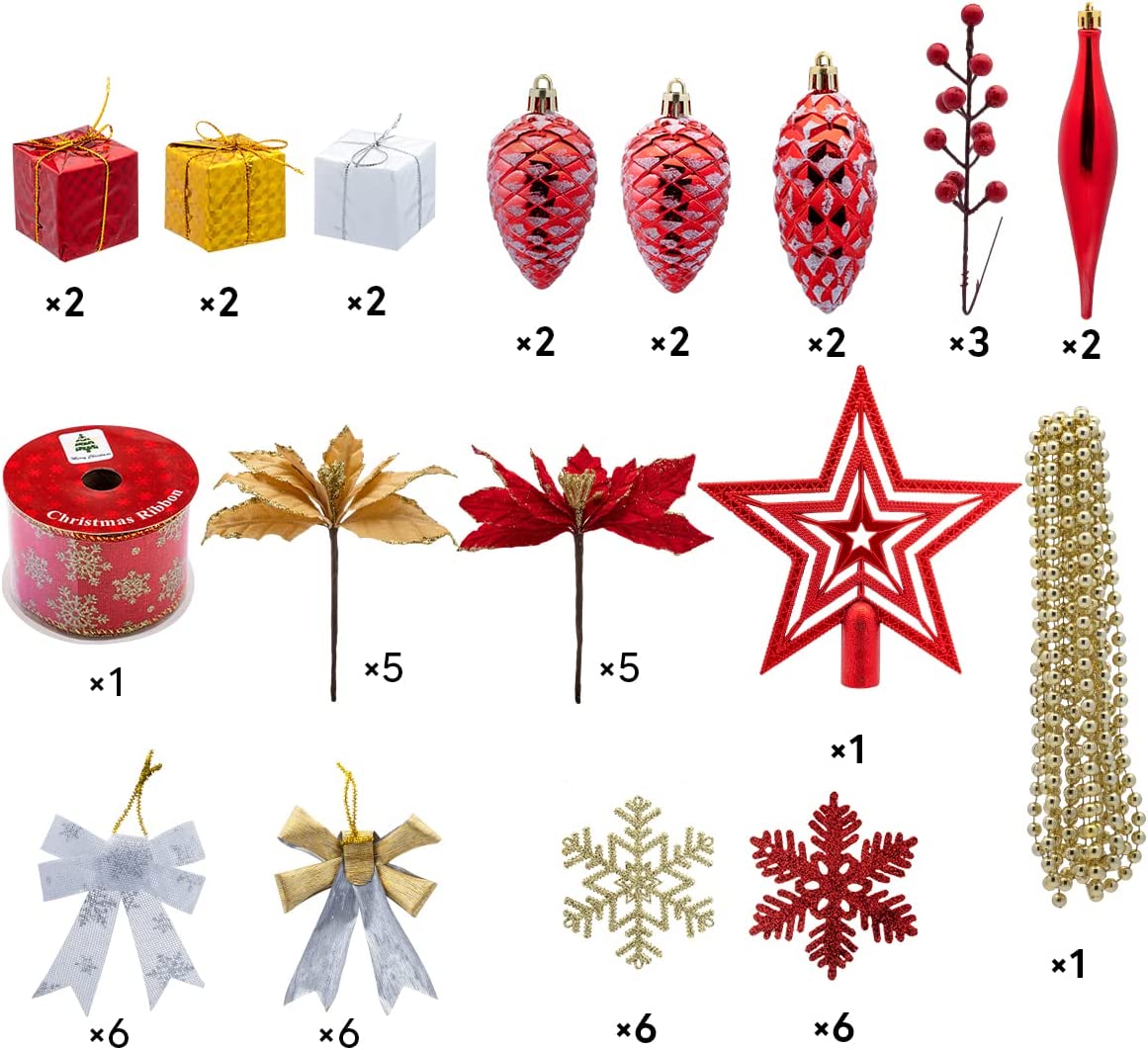 Assorted Ornaments Set with Bow and Ball, 130 Pcs