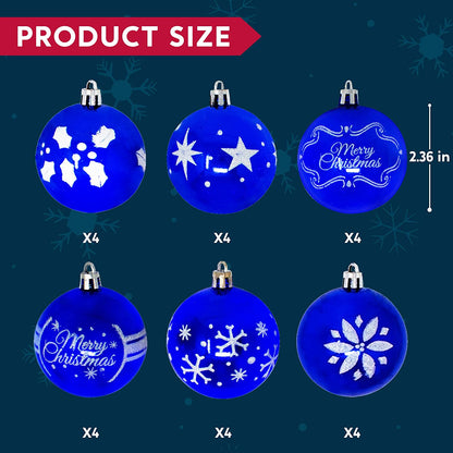 60mm/2.36" Blue Christmas Ornament with Glittering Painting 24Pcs