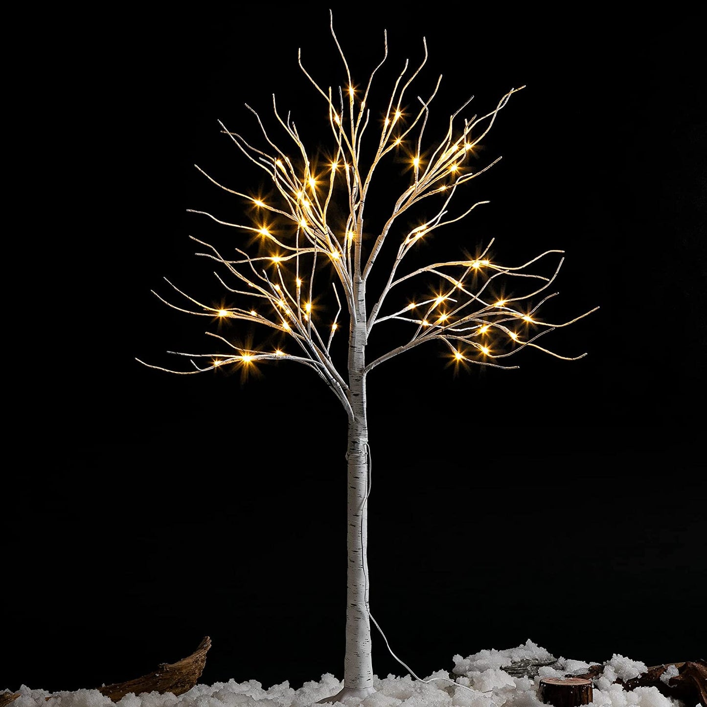 4ft White Birch Tree Decoration with 64 LED Lights